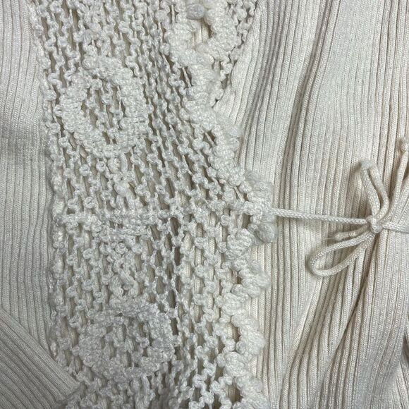 Lo.Ri ribbed and crochet cream wool blend crossover sweater made in Italy large - Picture 4 of 7